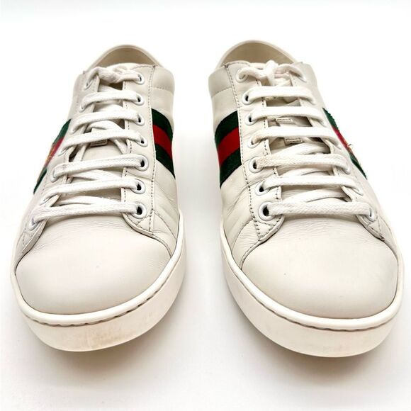 Gucci Ace Sneakers Bee Embroidered White Leather Collapsible Heel EU 38 US 8 - Picture 4 of 11